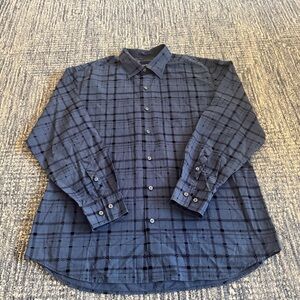 Tommy Bahama Shirt Mens Large Blue Plaid Cotton Blend Button Up Long Sleeve